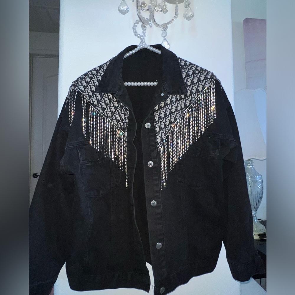 DIY crystal fringe jacket. Made this for Coachella and got so many compliments!